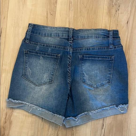 Dark Blue Distressed Jean Shorts - Picture 2 of 6